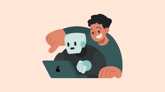 Intelligenza artificiale flussi di lavoro più intelligenti Assistente AI aumenta la produttività Vettore piatto