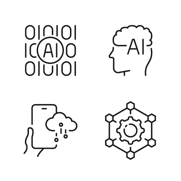 Intelligenza artificiale icone di linea impostate con Internet Machine Cloud Brain Editable Stroke
