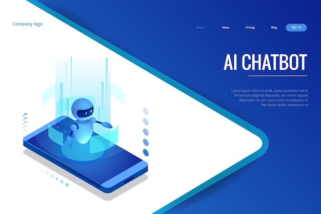 Intelligenza artificiale isometrica. Chatbot e marketing futuro. Concetto di intelligenza artificiale e business IOT. Servizio di aiuto di dialogo. Illustrazione vettoriale.