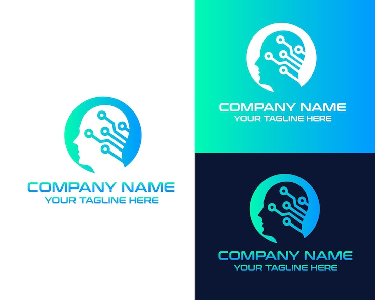 Vettore intelligenza artificiale logo cervello testa robotica logo design