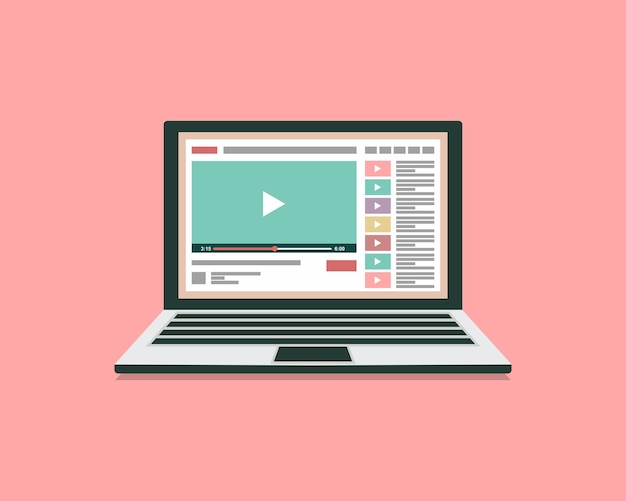 Interfaccia del lettore video frame Design mockup canale video laptop Modello di finestra del tubo con iscrizione per l'applicazione multimediale Web Schermata del lettore con icona di navigazione