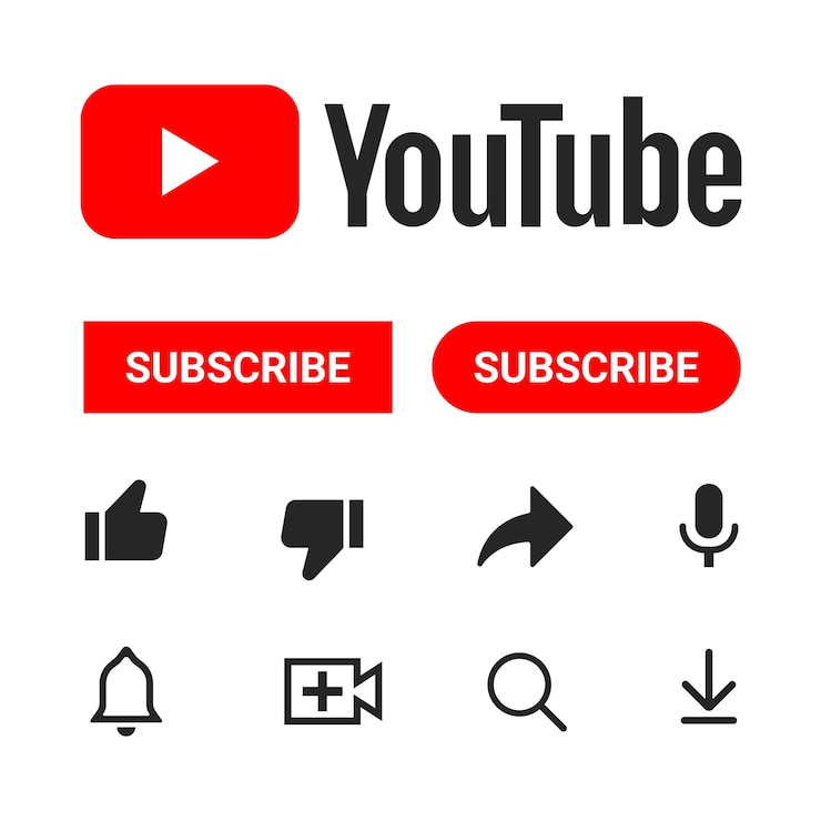 Vettore interfaccia di abbonamento a youtube bottone e notifica piatta con sfondo trasparente