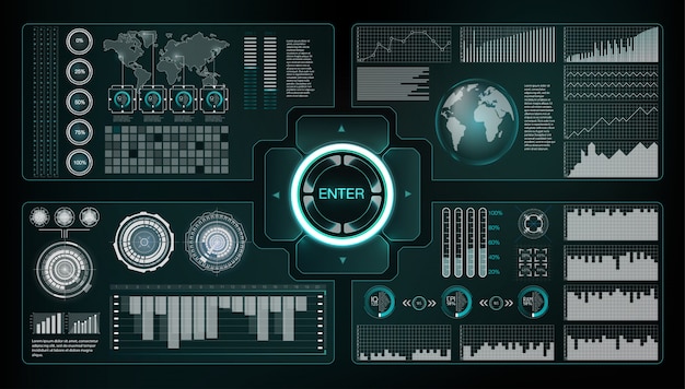 Interfaccia futuristica hud elementi di design. Set di frecce. Tema di tecnologia e scienza.