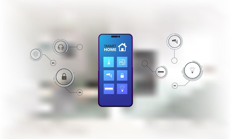 Vettore interfaccia smart home con vista ar degli oggetti iot interni