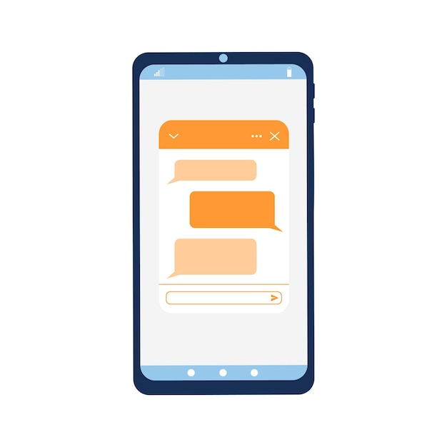Interfaccia smartphone con finestra pop-up chat bot. Modulo Lifechat con fumetti sullo schermo del telefono