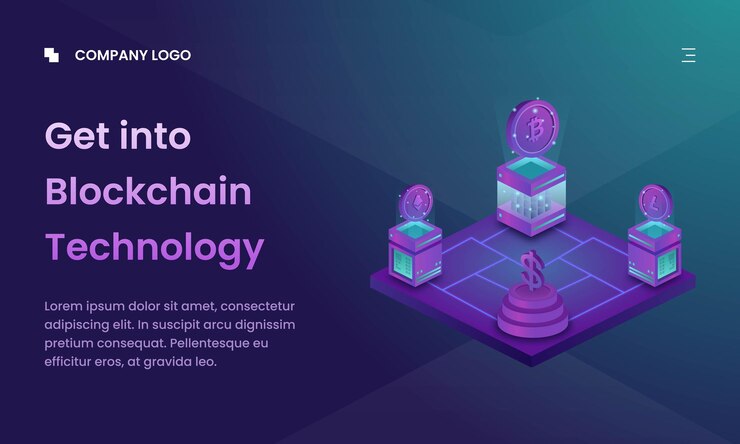 Interfaccia utente della pagina di destinazione dell'illustrazione vettoriale isometrica 3d di Blockhain di criptovaluta