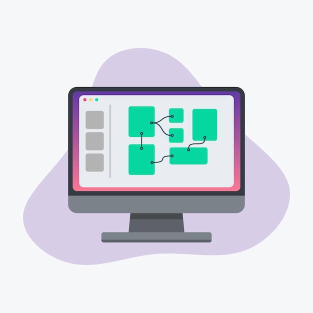 Interfaccia utente e progettazione dell'esperienza ui ux sull'illustrazione vettoriale del concetto di computer