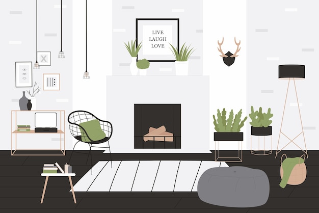 Interiore del salone domestico in stile loft