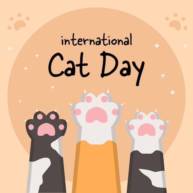 International cat day illustration design vector con gatti a tre piedi di motivi diversi
