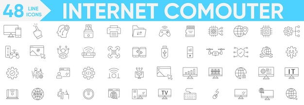 Internet Computer icon setcomputer network website Servers database WiFi device server web design hardware software and moreVector and illustrator set