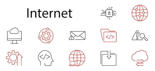 Internet set icon Cloud settings email folder warning globe download upload code chip search security network data online tecnologia digitale connessione web