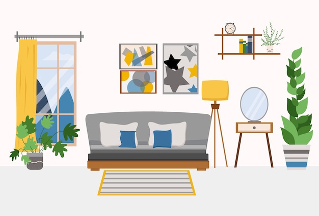 Interno accogliente della camera da letto con mobili