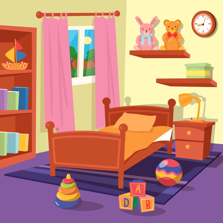 Vettore interno camera da letto per bambini. camera dei bambini. illustrazione vettoriale