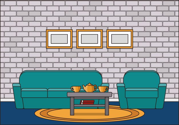 Interno camera in linea design piatto d'arte. illustrazione.