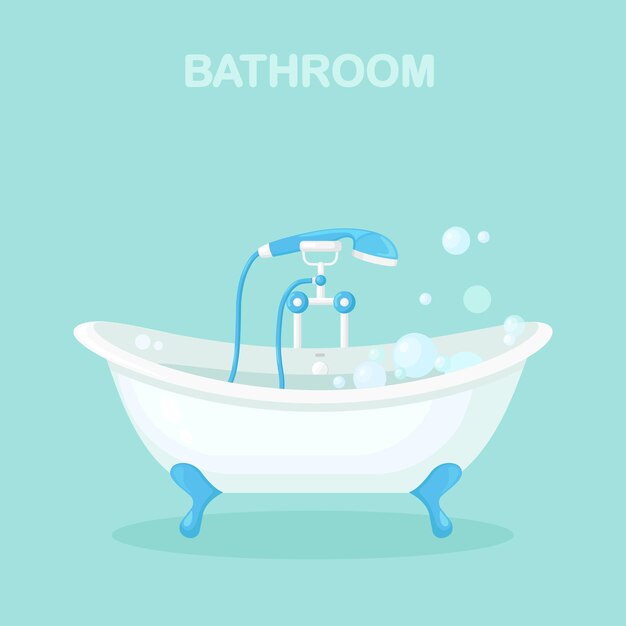Interno del bagno con vasca classica piena di schiuma