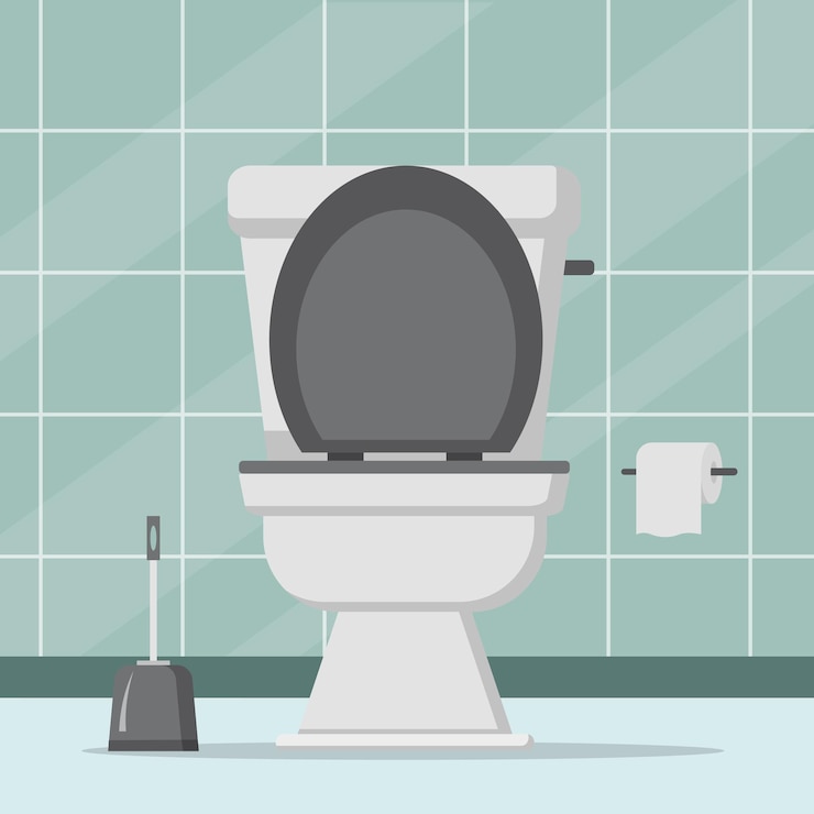 Vettore interno del bagno con water. tazza igienica con rotolo di carta igienica.