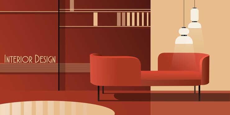 Vettore interno moderno astratto in tonalità pastello di rosso.