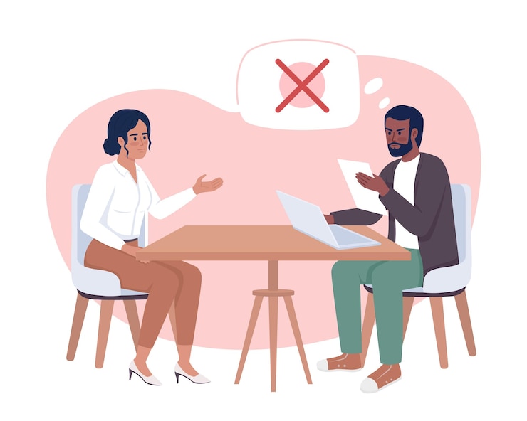 Vettore intervista con l'illustrazione isolata del vettore 2d del candidato di lavoro