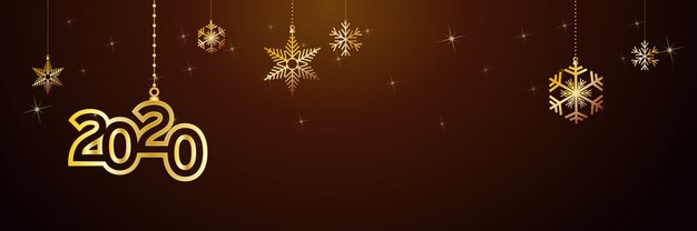 Intestazione del buon anno 2020. Palline d'oro e stelle, banner