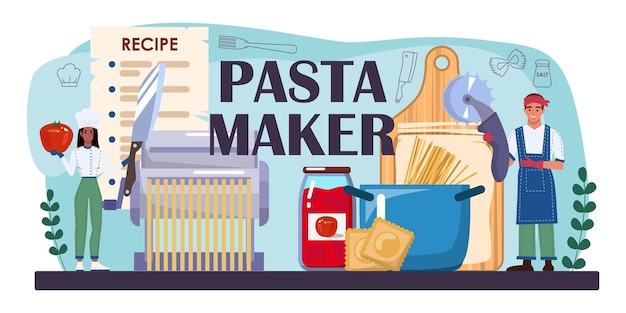 Intestazione tipografica di pasta maker cibo italiano fatto in casa con carne di formaggio