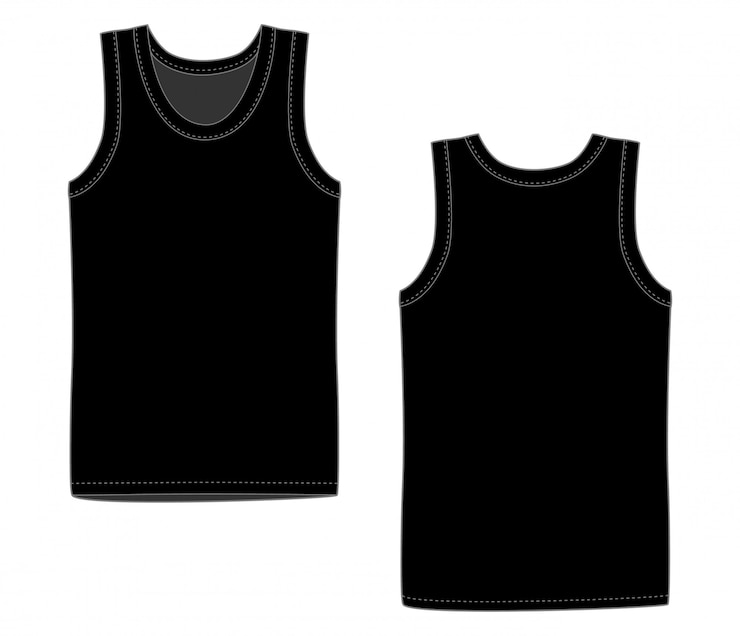 Vettore intimo uomo gilet nero. canotta bianca davanti e dietro. camicie sportive isolate maschili senza maniche o abbigliamento da uomo. t-shirt bianca