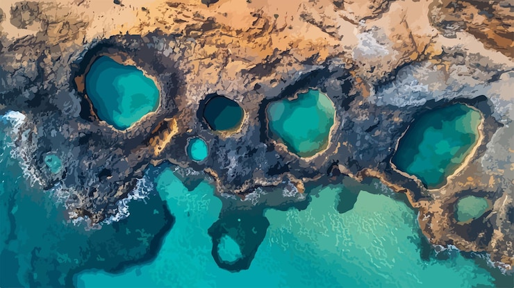Vettore intricate formazioni rocciose costiere vista aerea fotografia del paesaggio