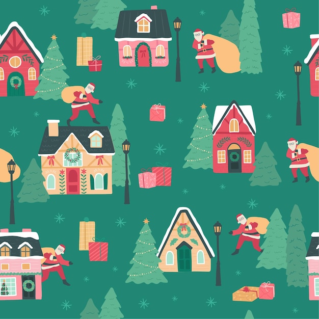 Inverno Natale casa di Babbo Natale villaggio modello senza cuciture