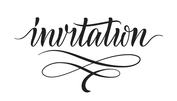Vettore invitazione iscrizione calligrafica testo di lettere disegnato a mano modello per festa di celebrazione matrimonio