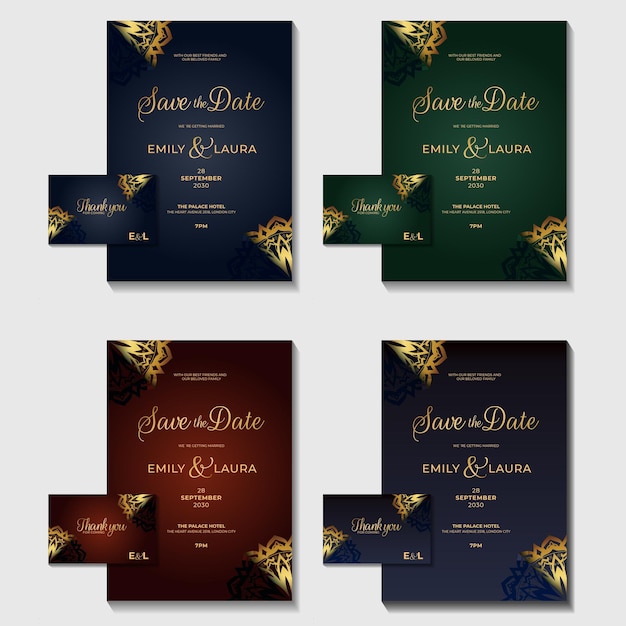 invito a nozze elegante lusso carta reale set orientale collezione illustrata mega bundle elementi dorati design geometrico con variazioni di colore volantino