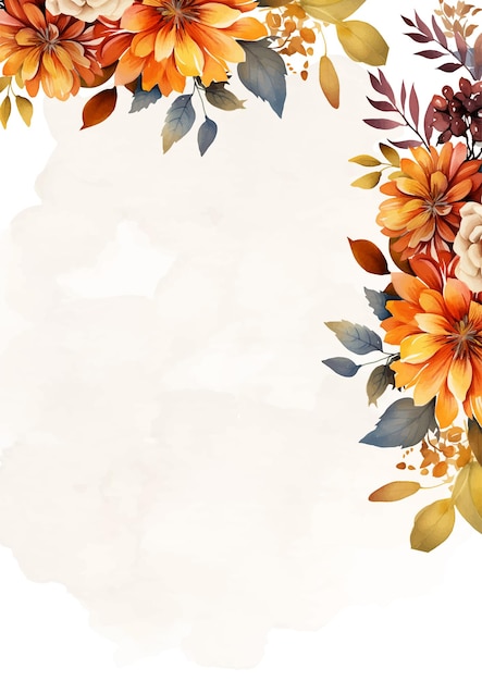 Invito a sfondo arancione e beige, bouquet, acquerello con flora e fiori