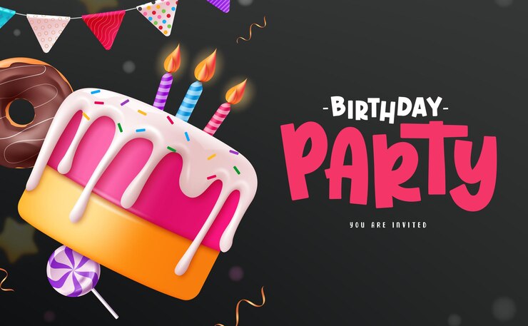 Vettore invito a una festa di compleanno con sfondo vettoriale cartellino d'invito di anniversario con candela di torta