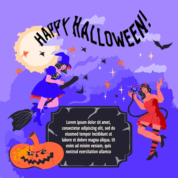 Invito a una festa di Halloween o illustrazione di vettore piatto della cartolina d'auguri di festa