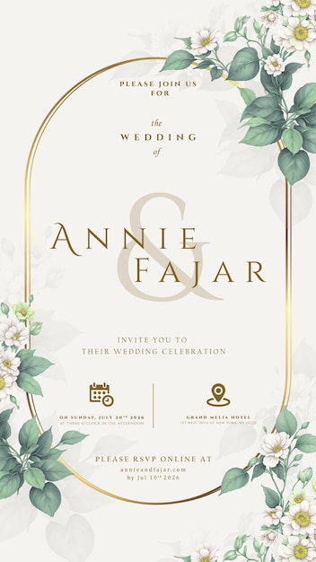 Invito al matrimonio digitale con illustrazione floreale vettoriale premium