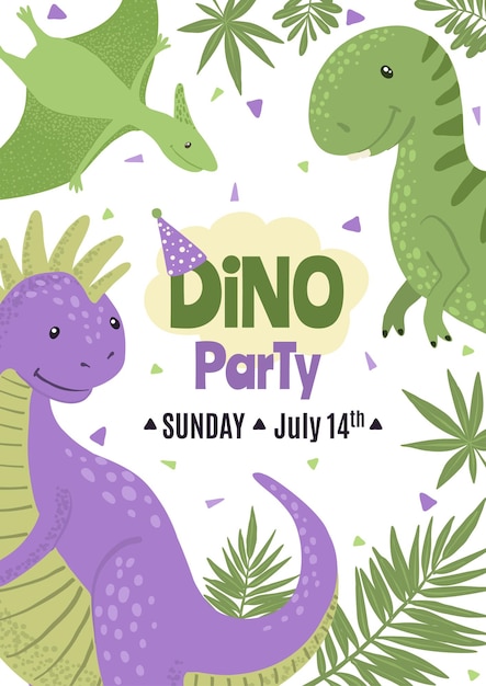 Invito alla festa di compleanno di vettore con simpatici dinosauri