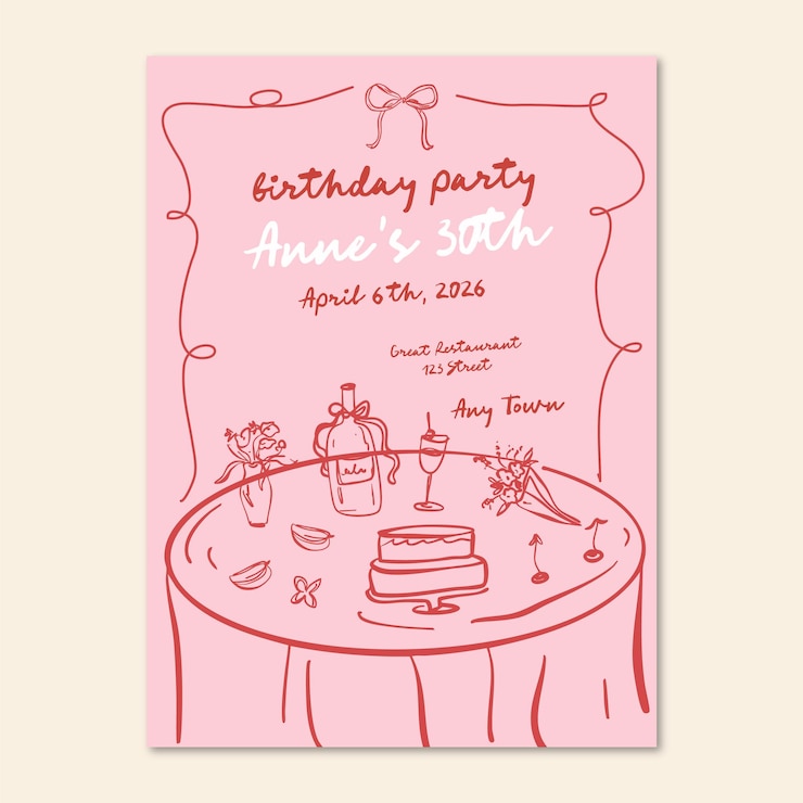 Vettore invito di compleanno disegnato a mano da doodle