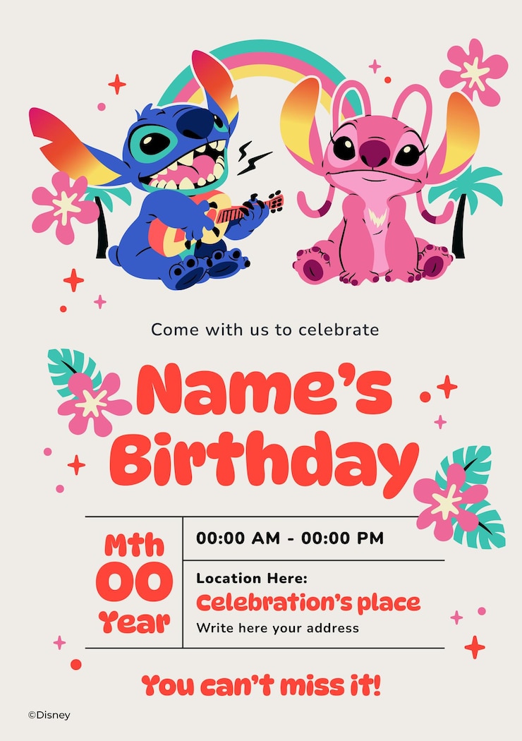 Vettore invito di compleanno stitch e angel