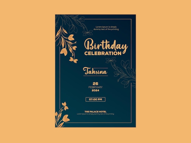 Invito di compleanno vettoriale e modello di menu con bellissimo design di foglie