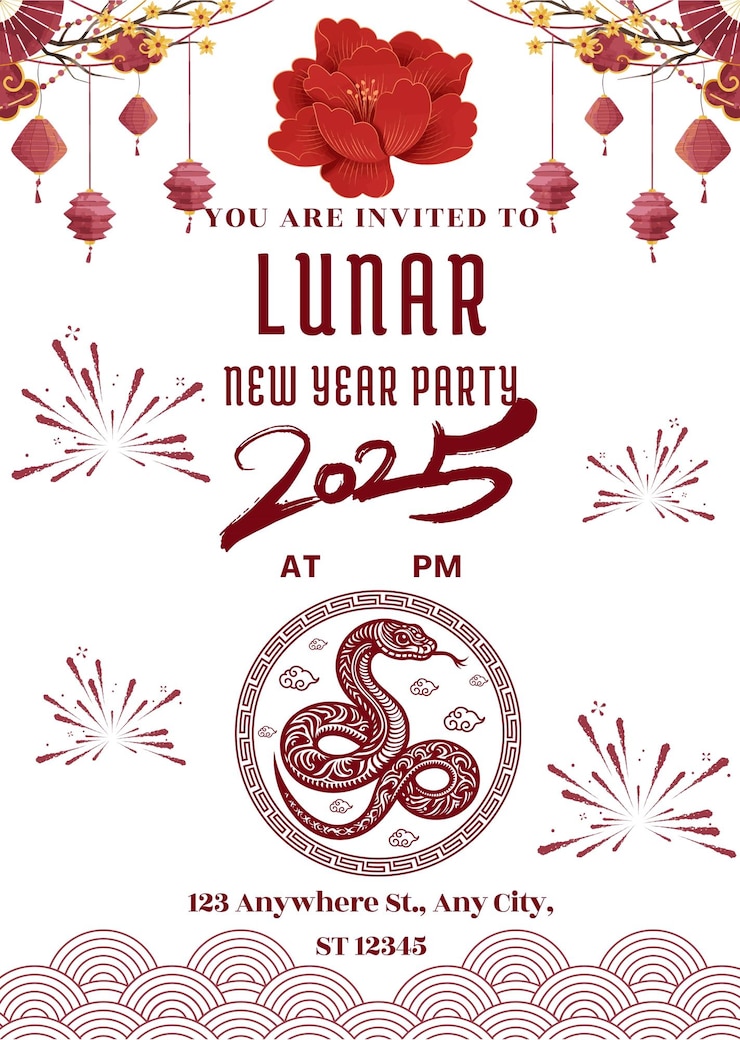 Vettore invito illustrativo alla festa del capodanno lunare rosso
