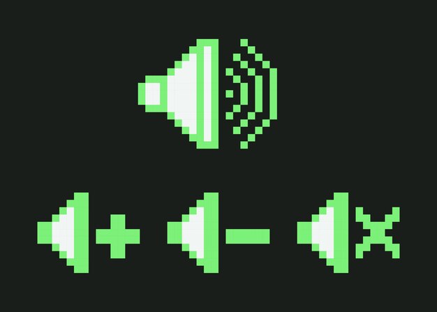 Ioniche di controllo del volume del suono pixel art verde yk set