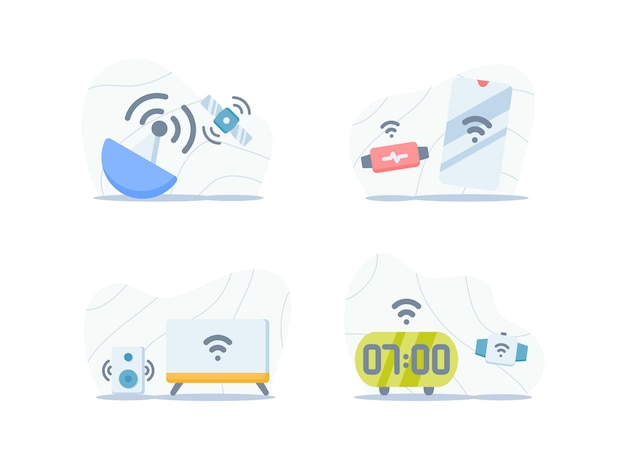 Iot internet of things tecnologia semplice set di icone concetto con 4 variazioni illustrazione vettoriale