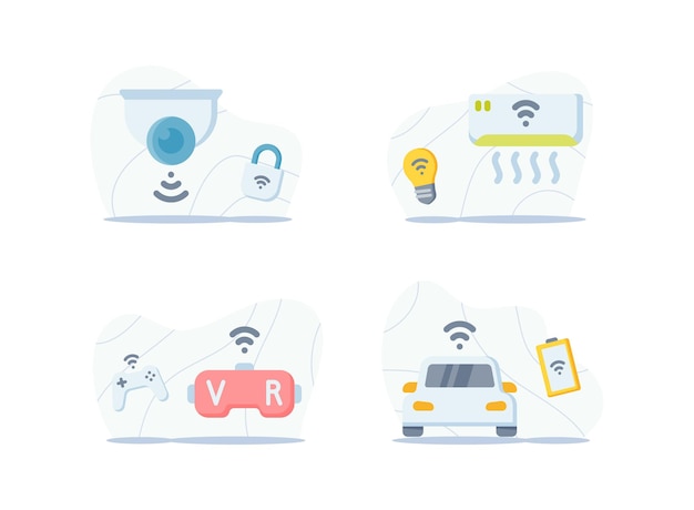 Iot internet of things tecnologia semplice set di icone concetto con 4 variazioni illustrazione vettoriale