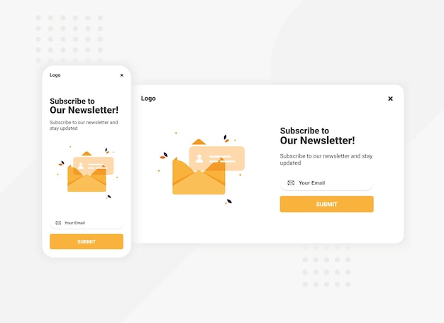 Iscrizione al modello di banner pop-up della newsletter per la versione mobile e desktop