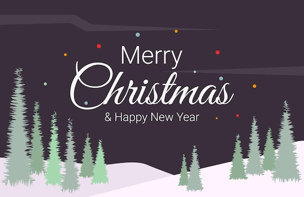 Iscrizione buon Natale e felice anno nuovo sullo sfondo di un paesaggio invernale