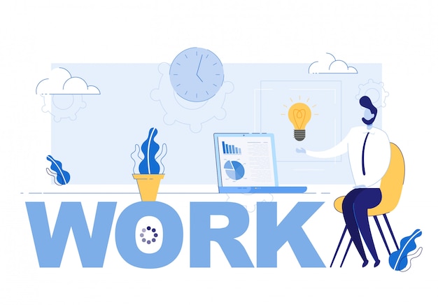 Iscrizione di lavoro e uomo d'affari ispirato dalla riuscita idea