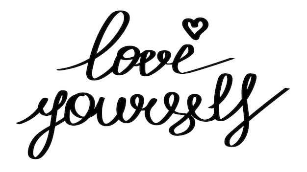 Iscrizione in inglese LOVE YOURSELF. Lo slogan è accettazione e fiducia in se stessi. Citazione sulla cura della salute mentale. Supera problemi personali e psicologici. Illustrazione vettoriale.