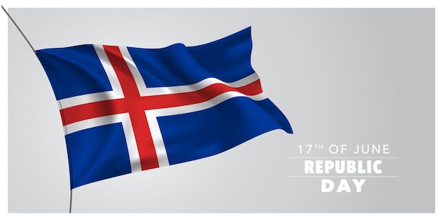 Islanda felice festa della repubblica. Elemento di design vacanza islandese 17 giugno con sventolando bandiera come simbolo di indipendenza