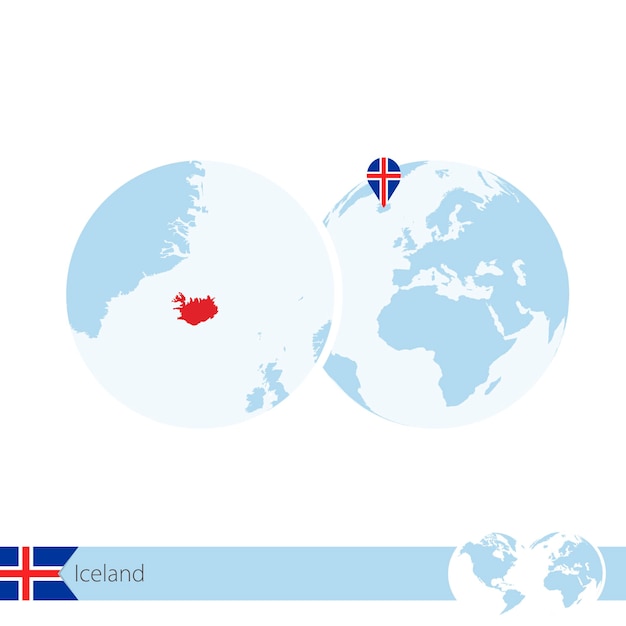 Islanda sul globo del mondo con bandiera e mappa regionale dell'Islanda. Illustrazione di vettore.