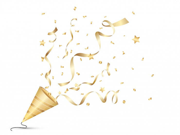 Vettore isolato d'esplosione di colore dell'oro di poper del partito su fondo bianco