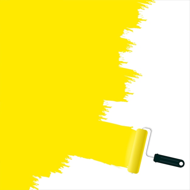 Isolato su sfondo bianco rullo di vernice con marcatura dipinta di colore giallo