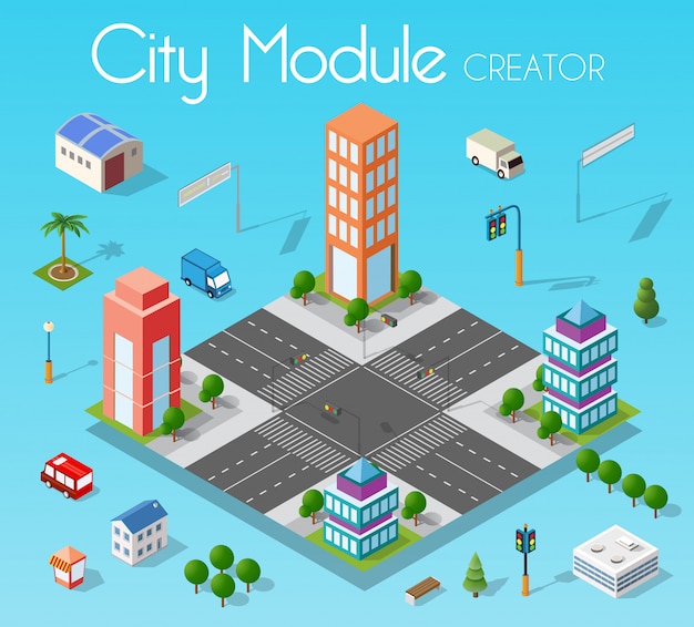 Isometrica città modulo impostato